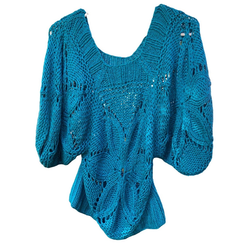 ᴿᴱᵀᴿᴼ ᵛᴵᴺᵀᴬᴳᴱ • Arden B • Crocheted Turquoise Batwing Sleeve Sweater